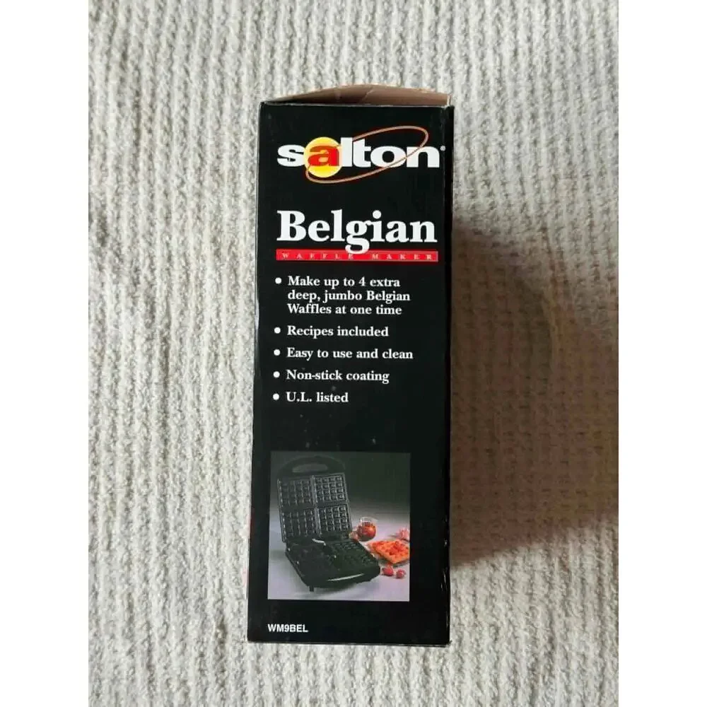 Salton Belgian Waffle Maker WM9BEL 4 Piece Nonstick w Box Manual Tested (1996)